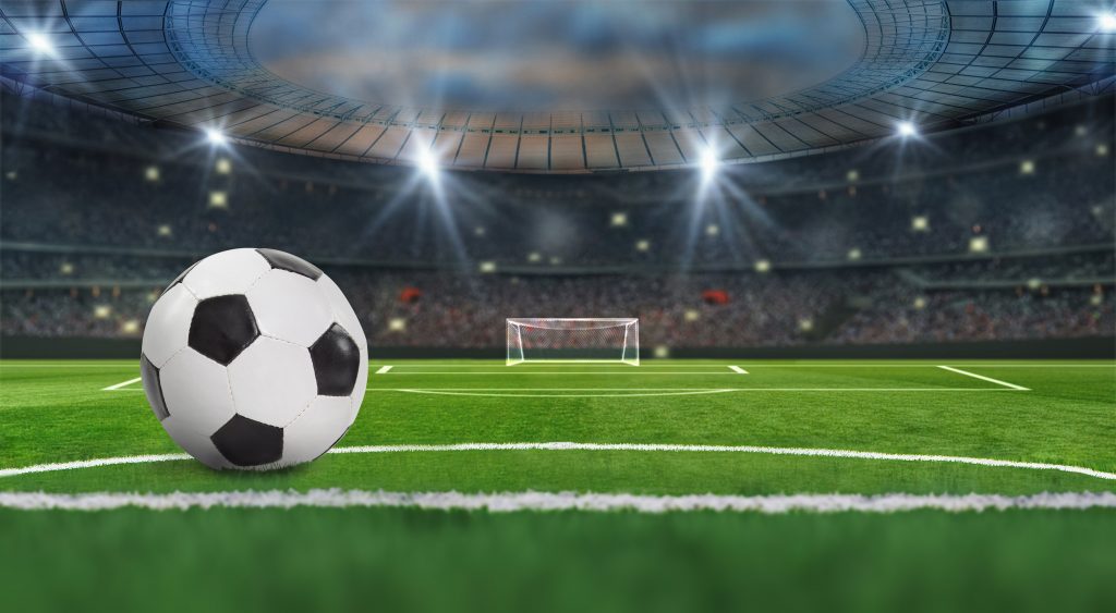 ball on the green field in soccer stadium. ready for game in the