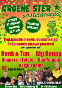 Flyer carnavalsavond bij RKSV Groene Ster